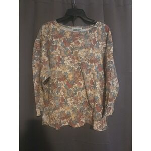 Mass Transit Floral Print Tunic, Women's Medium Blouse, Long Sleeve, Y2k, Casual